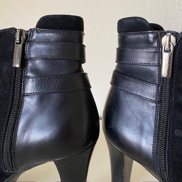 Aquatalia by Marvin K Black Leather Suede Ankle Boots Buckle 3" Heel Women's 6B - Picture 4 of 13